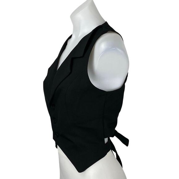 Tiger Mist Women's Black Sleeveless V-neck Button Crop Tuxedo Blazer Vest Top M - Picture 2 of 5